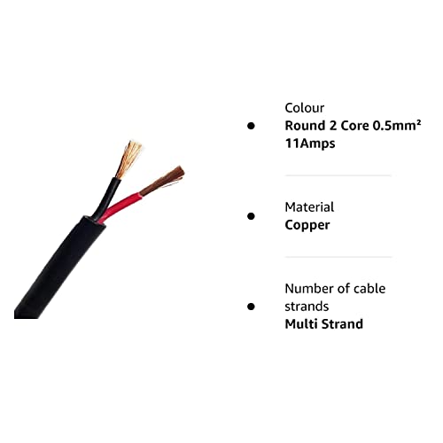 Wire4u 12V 24V AUTOMOTIVE 2/3/4/5/7 CORE THINWALL RED/BLACK CAR CABLE WIRE ROUND/FLAT (Round 2 Core 0.5mm² 11Amps, 10 Metres)