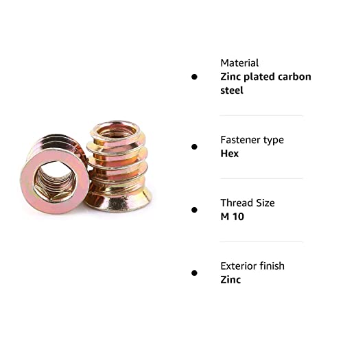 20Pcs Carbon Steel Hex Socket Zinc Plated Carbon Steel Material Drive Head Insert Nuts Threaded for Wood Furniture