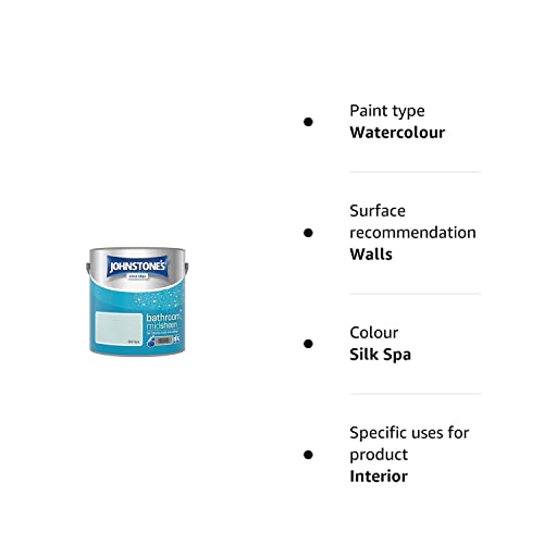 Johnstone's - Bathroom Paint - Silk Spa - Mid Sheen Finish - Stain Blocker Paint - Use in Moist & Damp Areas - Low Odour - Dry in 1-2 Hours - 12m2 Coverage per Litre - 2.5L