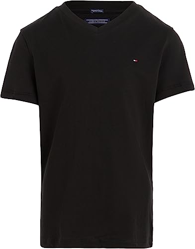 Tommy Hilfiger - Boys Essential Cotton V Neck T Shirt - Band Collar - Tommy Hilfiger Kids - Boys T Shirt - 100% Organic Cotton - Black - One Size