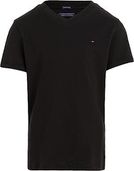 Tommy Hilfiger - Boys Essential Cotton V Neck T Shirt - Band Collar - Tommy Hilfiger Kids - Boys T Shirt - 100% Organic Cotton - Black - One Size