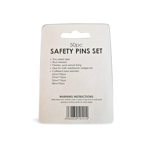 JKG® 50 x SAFETY PINS Assorted Sizes - Small Medium Large Safety Pins For Clothes - Perfect for Arts Crafts Sewing Hemming Textile Fabric Baby Clothing - Strong Nickel Plated Craft Pins