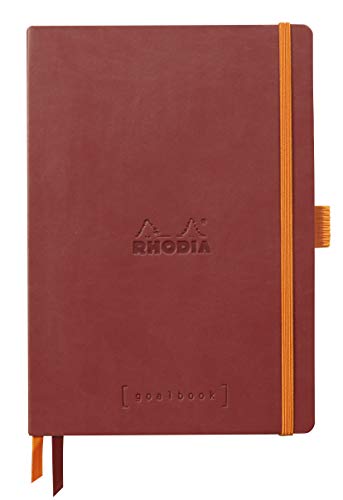 RHODIA 117801C - Soft Notebook Bullet Journal Goalbook Nacarat - A5 - Dotted Dot - 240 pages - 90g Ivory Clairefontaine Paper - 2 Ribbons, Elastic Closure - Faux Leather Cover