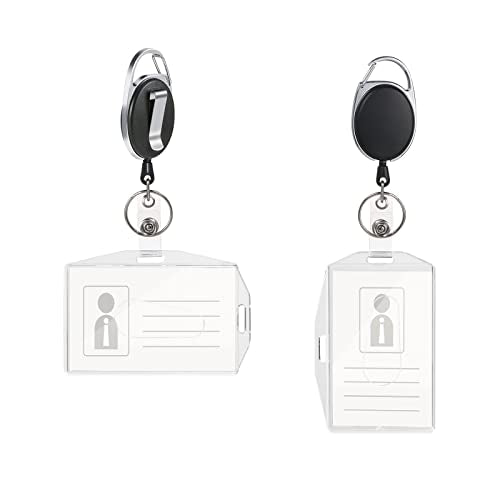 Vicloon Badge Holder, 2PCS Two-Sided Horizontal Vertical ID Card Holder with Retractable Reel Set for School, Office, Identity Card, Key Ring and Belt Clip Attachment