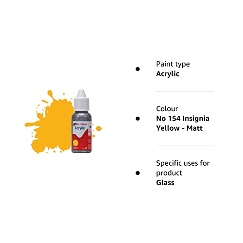 Humbrol Model Paint - DB0154 No 154 Insignia Yellow - Matt (14ml), Acrylic Paints for Models, Plastic, Metal, Wood, Glass, Ceramics and More, Acrylic Touch Up Paint - Hobby Paint Bottle for Craft Kits