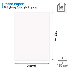 50 Sheets 180 GSM High Gloss A4 (210 mm x 297 mm) Photo Paper for Inkjet Printers Glossy LW (A4-50 Sheets)