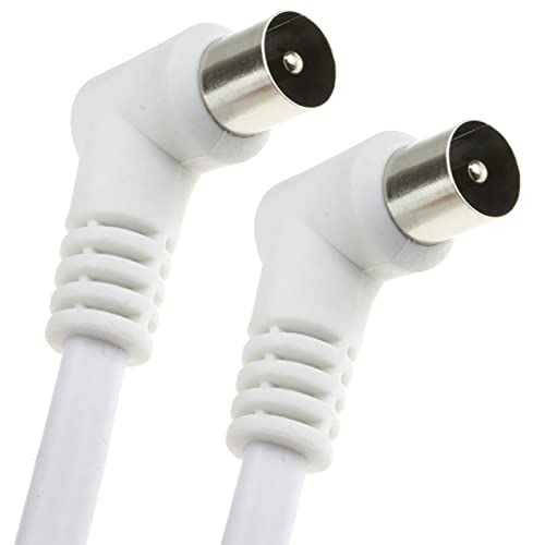 kenable RF Fly Lead Right Angle Male Plug to Plug Coaxial TV Freeview Cable 1m White [1 metres]