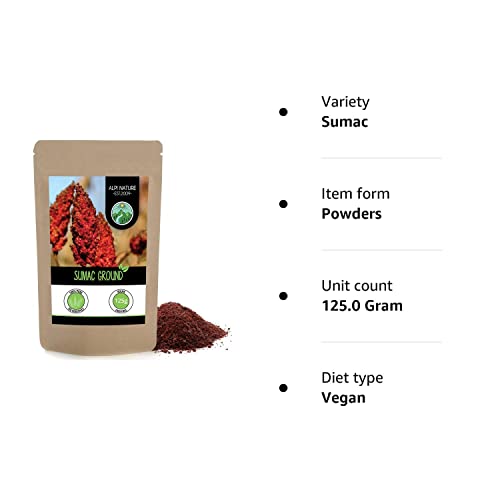 Sumac powder (125g, 4.4oz), Turkish sumach ground, vinegar tree spice 100% natural, gently dried and ground, without additives