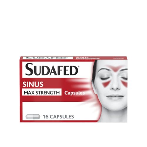 Sudafed Sinus Max Strength Capsules, Relieves Sinus Pressure and Pain, Relieves symptoms of Blocked Nose, Headache, Fever, Aches and Pain, pack of 16