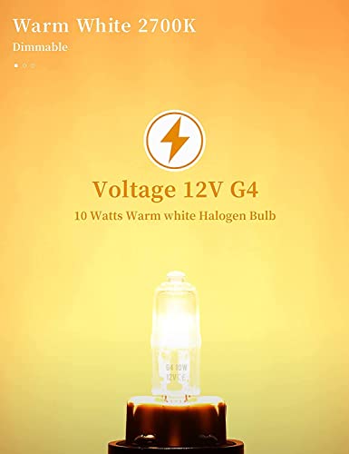 Chenilles G4 Halogen Light Bulbs 10W 12V,12 Pack Halogen Bulbs Lamp Bulb Halogen 2 Pin Base Warm White Dimmable [Energy Class G]