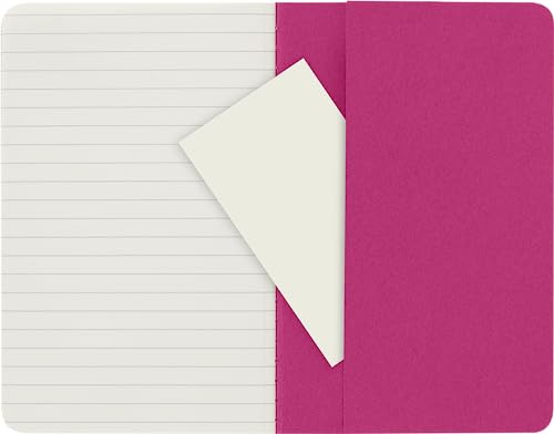 Moleskine Cahier Journal, Set 3 Notebooks with Ruled Pages, Cardboard Cover with Visible Cotton Stiching, Colour Kinetic Pink, Pocket 9 x 14 cm, 64 Pages