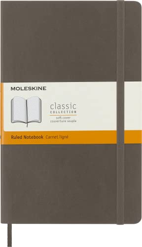 Moleskine Classic Ruled Paper Notebook - Soft Cover and Elastic Closure Journal - Color Earth Brown - Large 13 x 21 A5 - 192 Pages