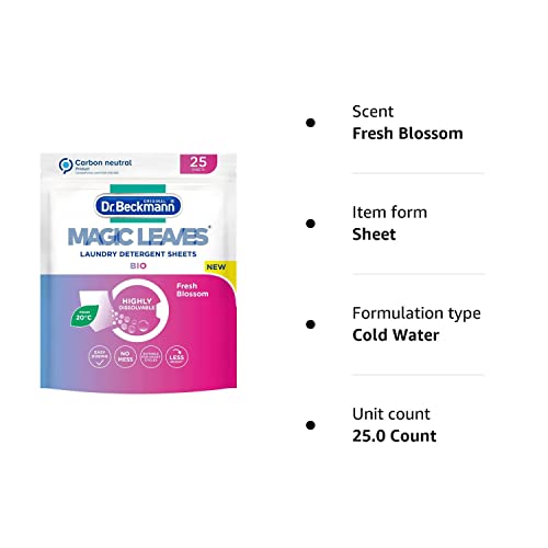 Dr. Beckmann MAGIC LEAVES Laundry Detergent Sheets BIO   Convenient and pre-dosed laundry detergent sheets   Dissolvable climate neutral and easy to use   25 sheets