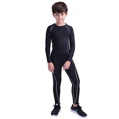 Coralup Kids Compression Sets Sport Base Layer Boys Thermal Underwear Suits Fitness Clothing 2PCS Black&Grey 12-13Years