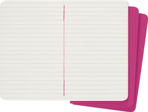 Moleskine Cahier Journal, Set 3 Notebooks with Ruled Pages, Cardboard Cover with Visible Cotton Stiching, Colour Kinetic Pink, Pocket 9 x 14 cm, 64 Pages