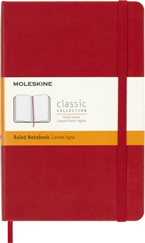 Moleskine Classic Ruled Paper Notebook, Hard Cover and Elastic Closure Journal, Color Scarlet Red, Size Medium 11.5 x 18 cm, 208 Pages