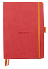 RHODIA 117810C - Soft Notebook Bullet Journal Goalbook Coral - A5 - Dotted Dot - 240 pages - 90g Ivory Clairefontaine Paper - 2 Ribbons, Elastic Closure - Faux Leather Cover