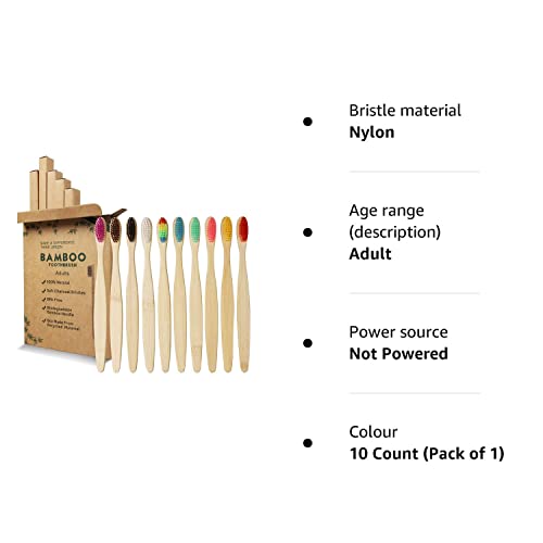 GeekerChip Bamboo Toothbrush,10 Colors Bamboo Toothbrush,Natural Soft Bristles,Ecological and 100% Biodegradable