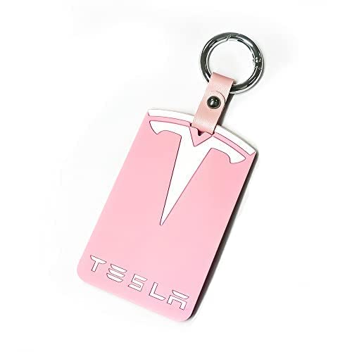 XINRISHENG Tesla Key Card Holder for Model 3 and Model Y Silicone Protector Key Chain Logo Pattern Car Accessories (pink)