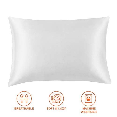 EHEYCIGA Satin Pillow Cases 2 Pack White, Silky Pillowcases for hair and skin with Envelope Closure, Standard Size, 50x75 cm