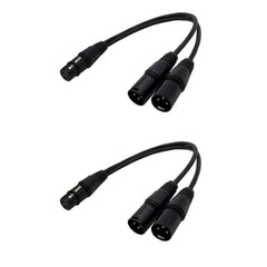 BRIEFCEC 2Pcs XLR Splitter Cable, Microphone Y Cable XLR Female to Dual XLR Male 3 Pin Jack Splitter Cord Audio Adapter, Zinc Alloy Jack OFC Copper Cable(1 Female to 2 Male, 30CM, Black)