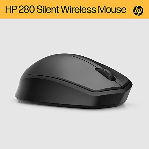 HP 280 Silent PC Wireless Mouse, HP Blue Optical Technology, 1600 DPI to track precisely on any surface90% noise reduction, Comfortable & Ergonomic Design, USB A Dongle Included, Black