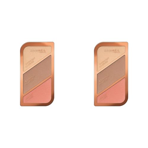 Rimmel London Sculpting Highlighter Palette 3-tone, Coral Glow, 18.5 g (Pack of 2)