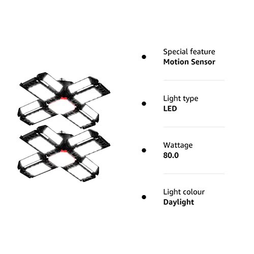 Rafow 200W LED Garage Light 2 Pack - 20000LM 6500K Deformable Ceiling Lighting Fixture with 12 Adjustable Panels - E26/E27 Bay Light for Garage   Basement   Shop   Workshop   Barn   Warehouse