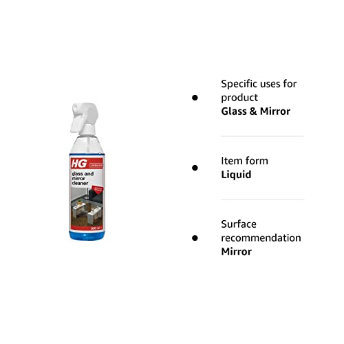 HG Glass and Mirror Cleaner, Streak-Free Glass Cleaner, Effectively Removes Grease & Dirt from Windows & Surfaces Quickly - 500ml Spray (142050106)