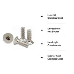 M6 (6mm x 25mm Inc Head) Hex Socket Countersunk Machine Screws - A2 Grade Stainless Steel (Pack of 20)