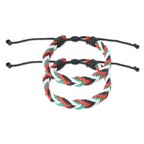 hnhesn 2 Pack Palestine Style Handmade Bracelets Adjustable Palestinian Gaza Flag Rope Wrap Bangles String Thread Wristbands for Men Women