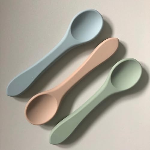 Minifolk Set of 5 Silicone Baby/Toddler Feeding Spoons   Baby Essentials   Weaning Spoons   Dishwasher Safe (Set of 3)