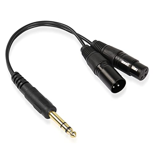 GELRHONR 1/4 Inch 6.35mm TRS Male to 2 XLR Balanced Interconnect Stereo Audio Cable,Dual XLR to 1/4inch (6.35mm) TRS Stereo Cable for Speaker Mic Guitar Mixer AMP-34cm