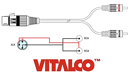 VITALCO XLR Female to 2x RCA Male Adapter 3 PIN Microphone to Double RCA Plug Cable