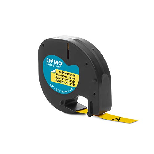 DYMO LetraTag Plastic Labels   Authentic   12 mm x 4 m Roll   Black Print on Yellow   for LetraTag Label Makers