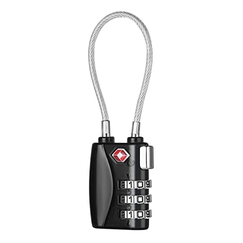 ZHEGE TSA Approved Luggage Locks, Travel Padlock, 3 Digit Combination Flexible Cable Padlock for Luggage, Suitcase, Backpack, Laptop Bag Zippers, Suitcase Locks Combination for Gym Lockers (Black)