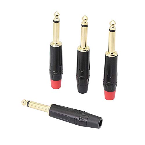 XMSJSIY 6.35 mm TS Audio Plug, 1/4 inch Mono Male Connector, Gold-Plated 6.3 TS Mic Plug for Guitar/Speaker/Microphone Cable etc (4 Pack)