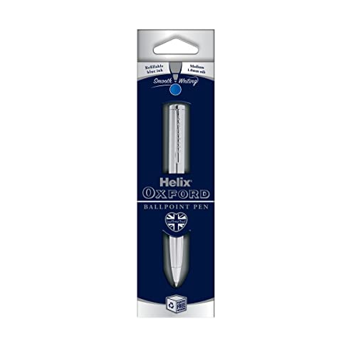 Helix Oxford Premium Stainless Steel Ballpoint Pen (Blue Ink) - Plastic Free Packaging, 209819