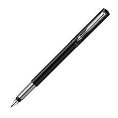 Parker Vector Fountain Pen   Black with Chrome Trim   Medium Nib   Blue Ink   Hangtab