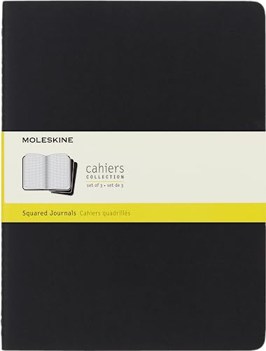 Moleskine Notebook, Squared Page Journal, Cardboard Cover, 16 Detachable Sheet, Set of 3 Journals, Format 19x25 cm, 120 Pages, Black Color