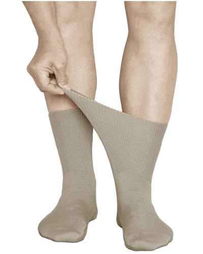 vitsocks Men's Extra Wide Loose Fitting Diabetic Socks (3 PAIRS) Swollen Feet Ankles Legs, beige, 6-7.5