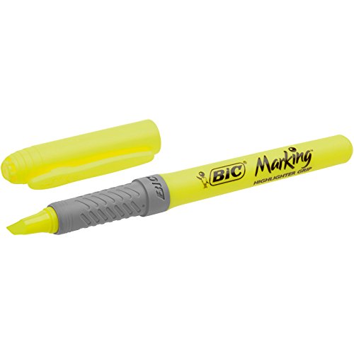 BIC Highlighter Grip, Ribbed Rubber Grip for Extra Comfort, Water-Based Ink, Assorted Colours, Pack of 5