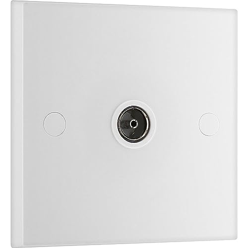 BG Electrical 960-0J Single Co-Axial Socket, White Moulded, Square Edge