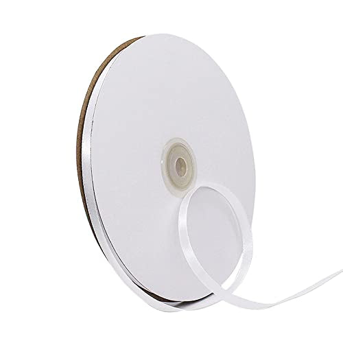 91m Thin White Ribbon Satin Ribbon 6mm Solid Color Fabric Ribbon Silk Satin Roll,White Wrapping Ribbon and Bows for 2023 King Charles III Coronation Decorations Birthday Gift Wrapping DIY Crafts