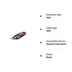 Stagg Deluxe Instrument Cable, 1/4 inches 6.35mm Jack To Jack, Heavy-Duty Connectors, 3 Metres / 10 Feet, Black