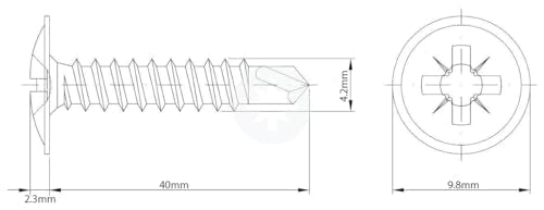 4.2mm x 40mm Black Self Drilling Wafer Head Screws Steel Self Tapping Screws for Metal Sheets Roofing Windows (Pack of 50)