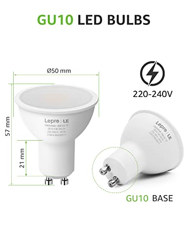 Lepro GU10 LED Bulbs, Warm White 2700K, 4W 345lm, 50W Halogen Spotlight Bulb Equivalent, Energy Saving GU10 LED Light Bulbs, 100° Wide Beam, Non-dimmable, Pack of 10