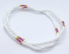 Beautiful Ankle Stretchable Bracelet(Set of 2) (White With Pink)