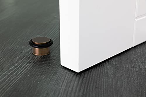 Brass Aged Leather - Black Rubber, Adhesive or Screw EVI Herrajes, Adhesive Door Stop with Threaded Base, Matte Brass, Black Rubber, Ref I-103/28-DUAL-CU