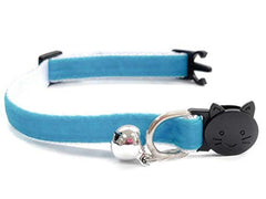 Velvet Cat Collars with Bell   Quick Safety Release Breakaway Buckle   Handmade in the UK   Available in Cat & Kitten Size   Turquoise Velvet